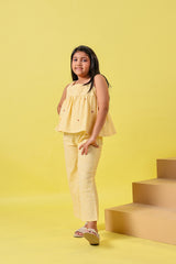 Yellow Stripe Embroidery Jumpsuit for Girls