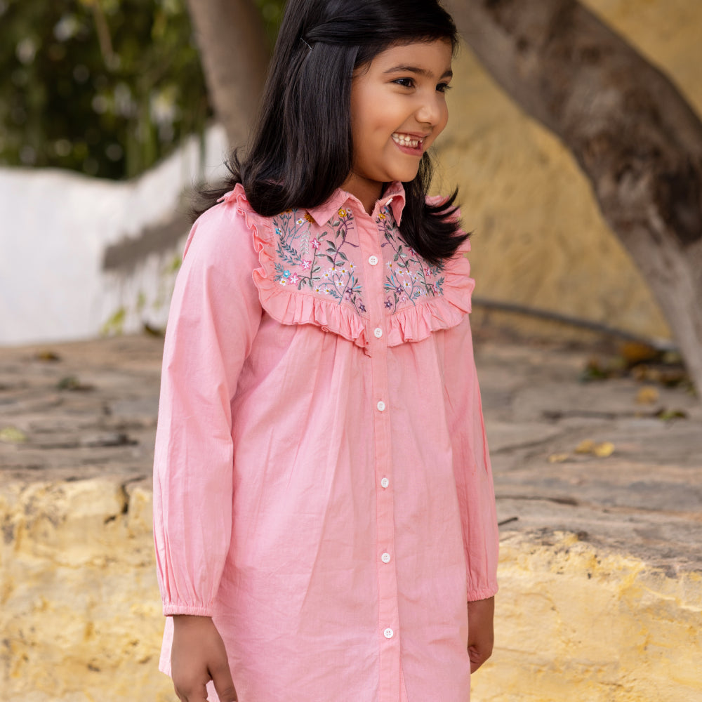 Pink Embroidery Dress - Premium Skin-Friendly Kids Wear India - The Little Trunk