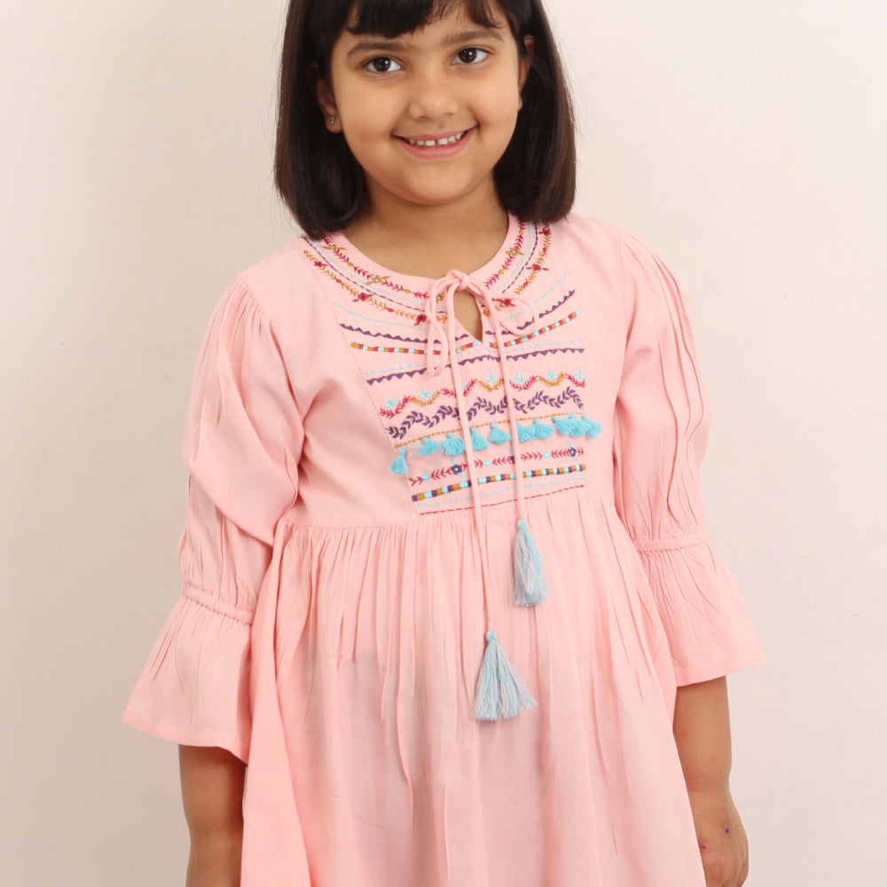 Pink Embroidery Blouse - Premium Skin-Friendly Kids Wear India - The Little Trunk