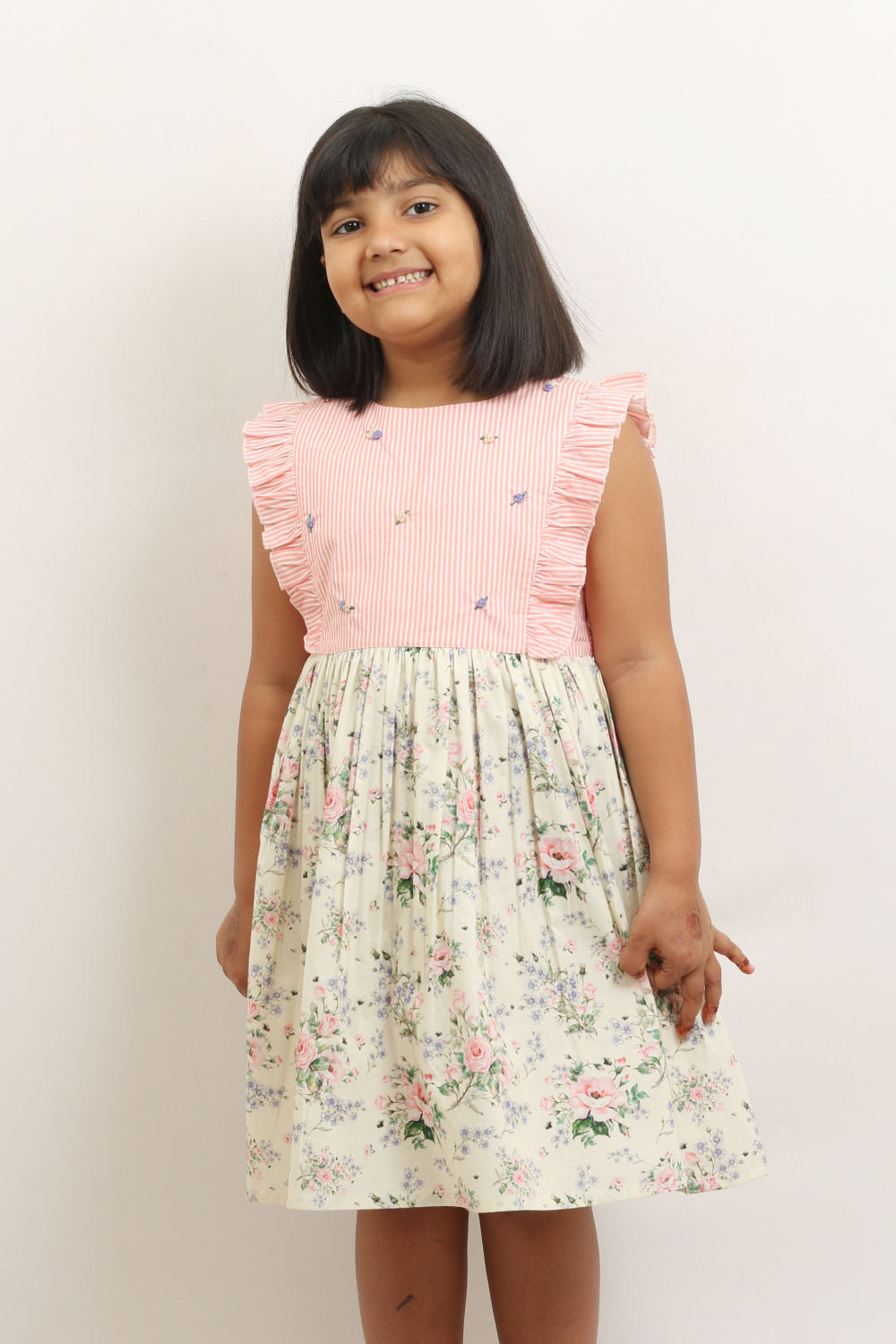 Pink Stripe & Floral Print Dress