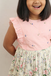 Pink Stripe & Floral Print Dress