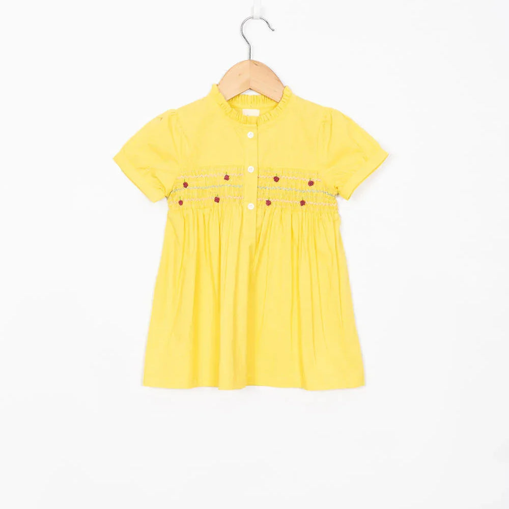 Yellow Smocking Dress - Premium Skin-Friendly Kids Wear India - The Little Trunk