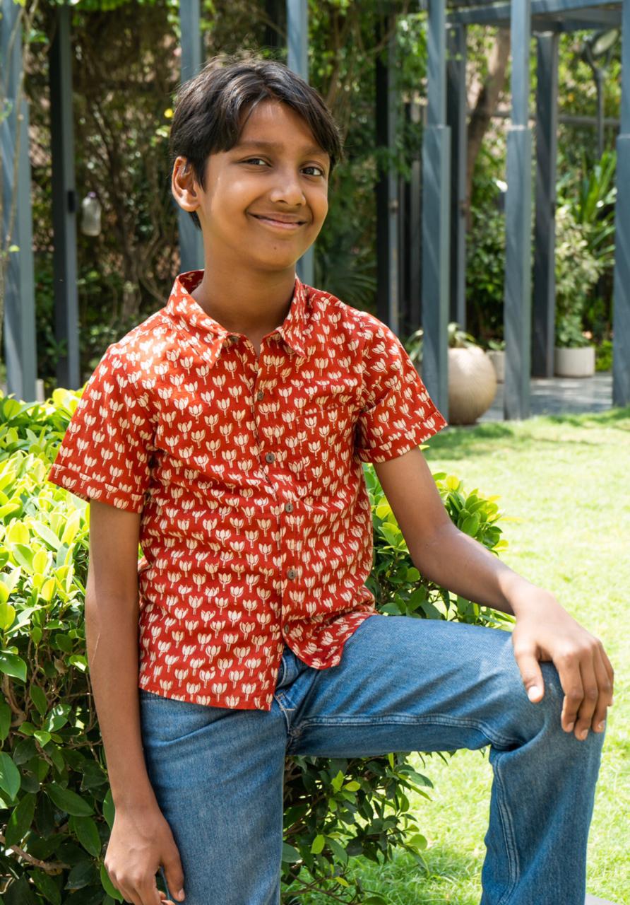 Orange Block Print Shirt