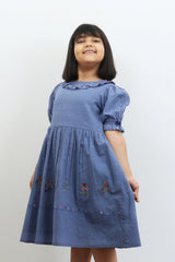 Blue Floral Embroidery Dress