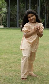 Checks & Embroidery Detail Pyjama Set for Girls
