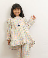Colorful Checks Embroidered Pyjama Set for Girls