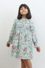 Blue Floral Print & Smocking Detail Dress