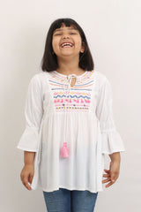 White Embroidery Blouse Top for Girls