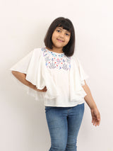 White Embroidery Kaftan Top for Girls