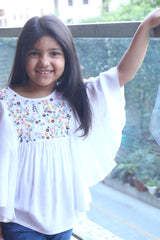 White Embroidered Kaftan Top for Girls