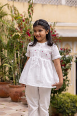 White Smocked Night Suit PJ Set for Girls